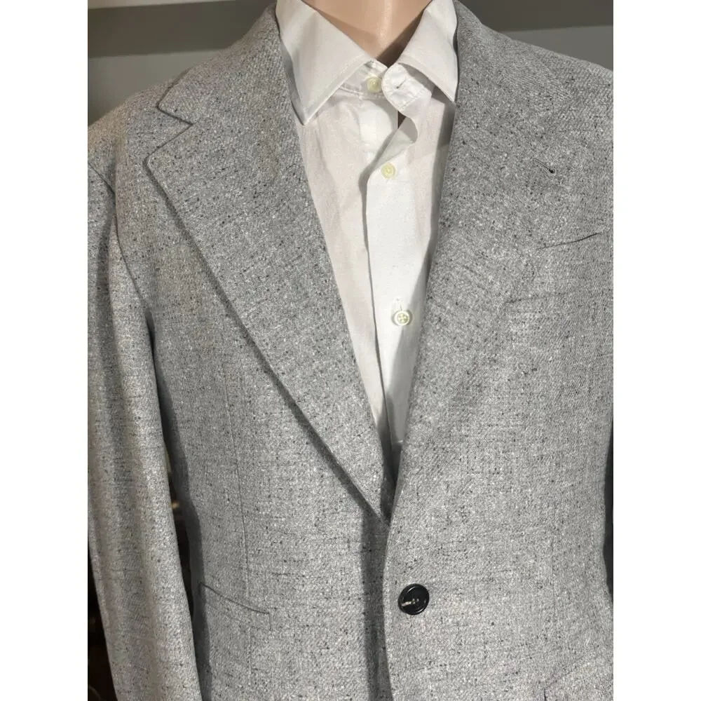 Brunello Cucinelli Light Gray Flannel Tweed Blazer 50 40R Wool Cashmere
